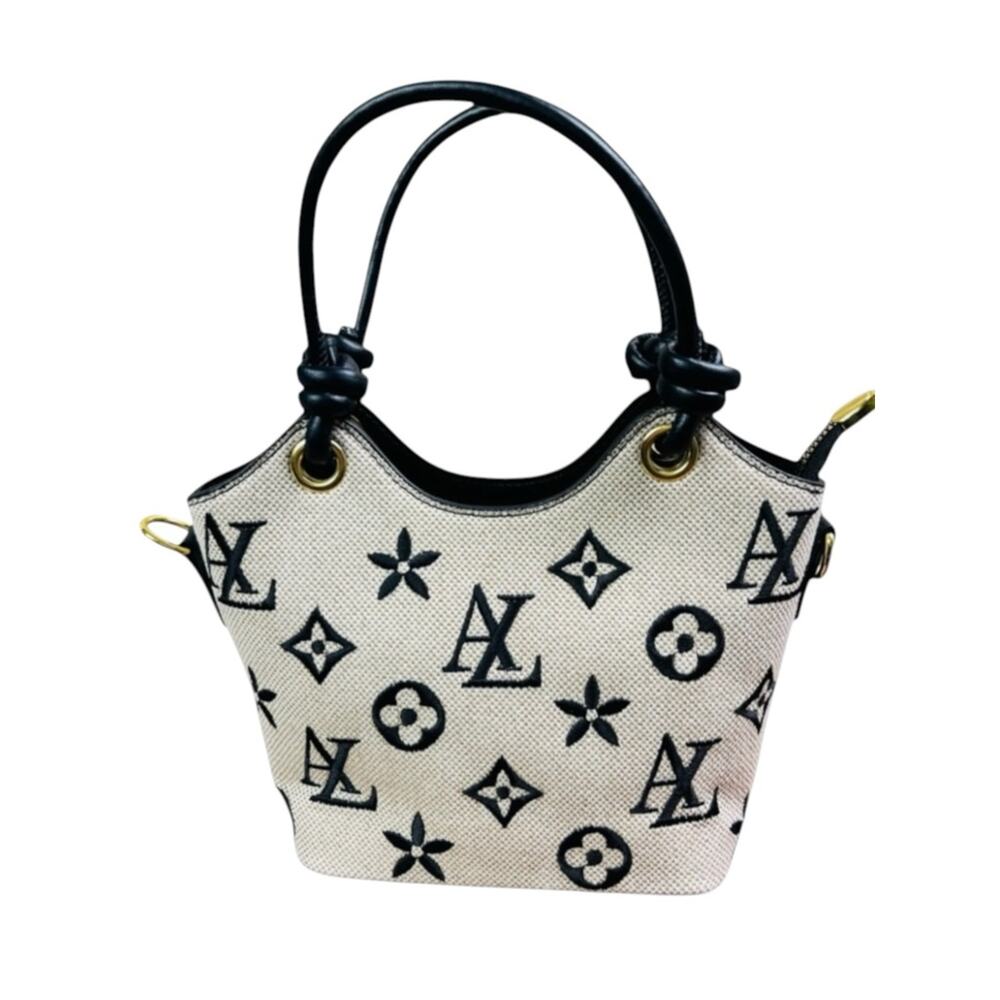 Designer Beige and Black Monogram Canvas Crossbody Bag - Picture 5 of 13